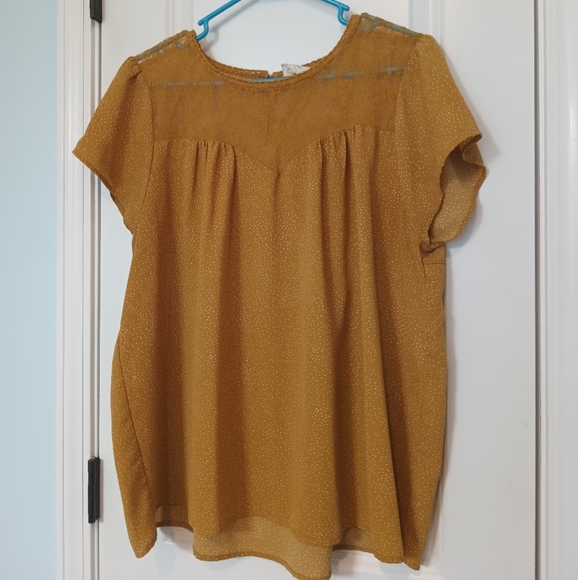 Blu Pepper Tops - Blu pepper, Gold/mustard yellow, 2xl blouse with lace detail